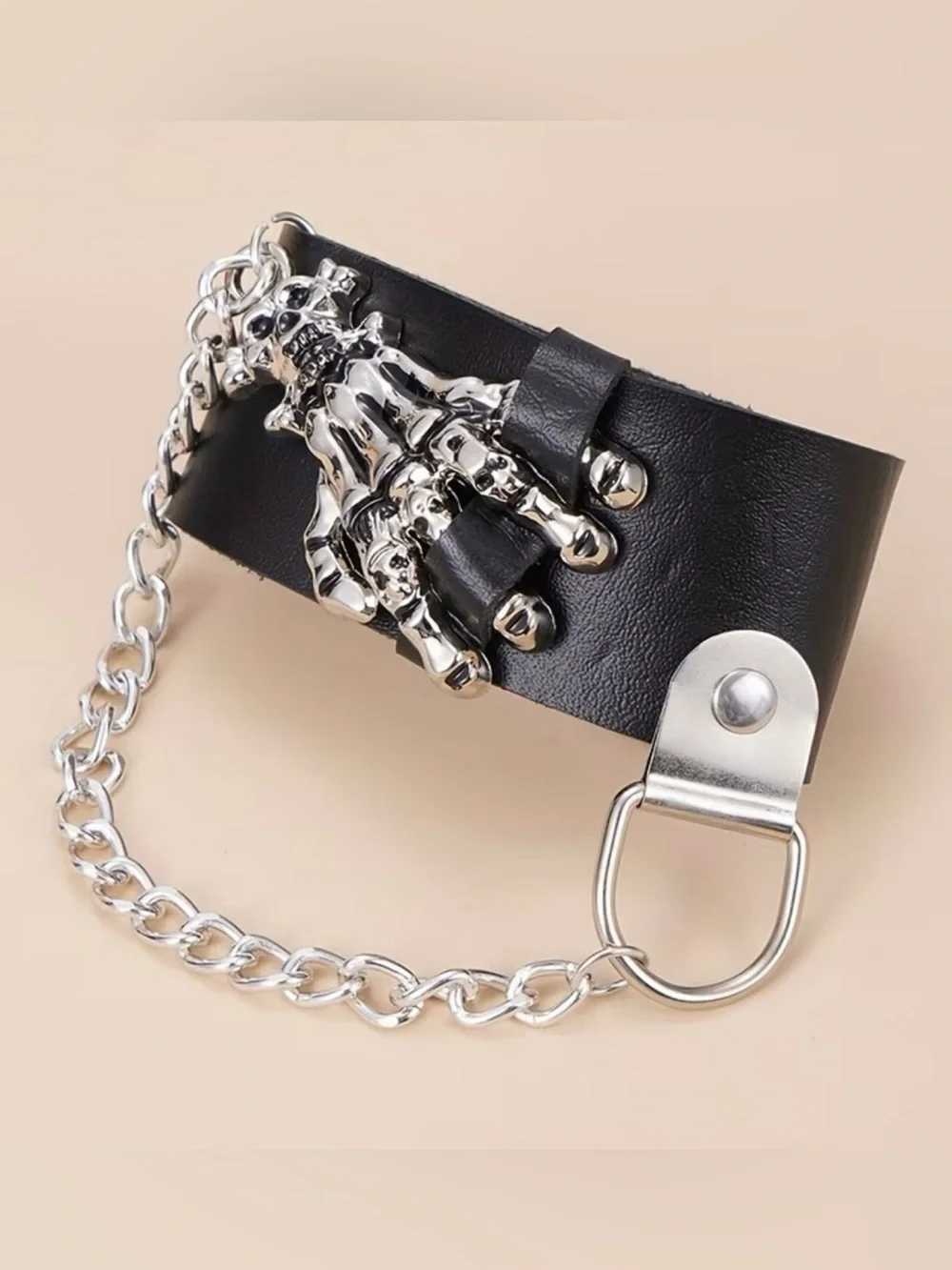 NEW! Black Leather Bracelet with Silver Skeleton Hand Accent. 💀  B2-107